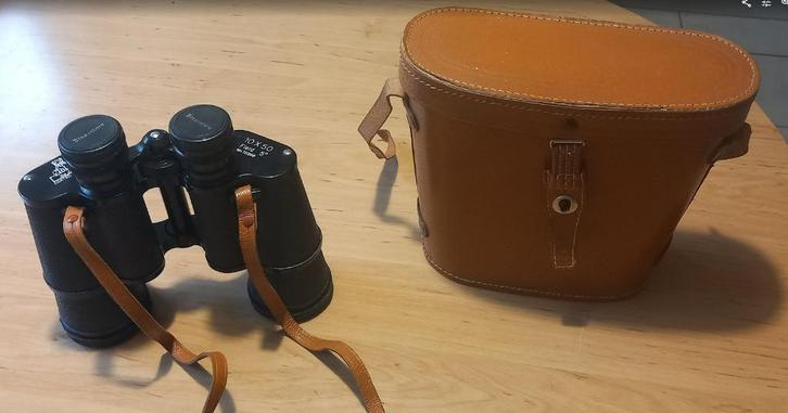 Adler Verrekijker 10 x 50 in Bruin Leren Koker, Audio, Tv en Foto, Optische apparatuur | Verrekijkers, Gebruikt, 8 tot 12x, Ophalen of Verzenden