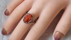 Bague ajustable en argent avec camée en corail, Handtassen en Accessoires, Ringen, Ophalen of Verzenden, Zo goed als nieuw, Rood