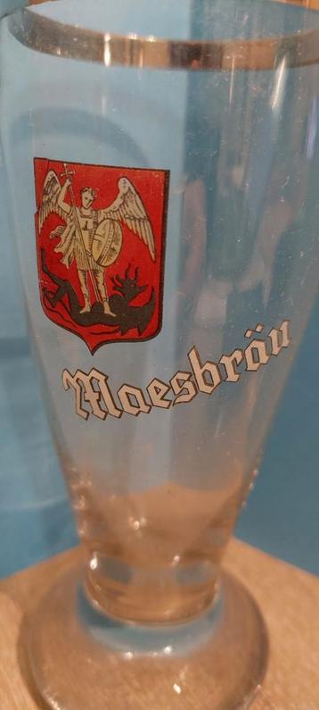 Assiette en argent Maesbräu avec décalcomanie ancienne., Enlèvement ou Envoi, Utilisé, Verre ou Verres, Autres marques