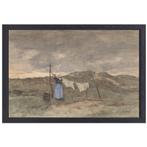 Femme à la corde à linge dans les dunes - Anton Mauve toile, Maison & Meubles, Envoi, Création originale, 50 à 75 cm, 50 à 75 cm