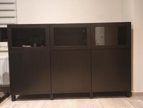 BESTÅ Opbergcombinatiedeuren, zwartbruin, transparant glas, Huis en Inrichting, Kasten | Buffetkasten, Zo goed als nieuw, 100 tot 150 cm