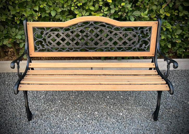 Gietijzeren eiken tuinbank, Tuin en Terras, Overige Tuin en Terras, Zo goed als nieuw, Ophalen