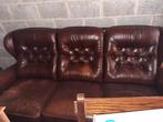 Bruine leren slaapbank, Ophalen, Driepersoons, Leer, Zo goed als nieuw
