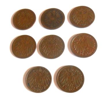  8 munten - 1 Deutsches Reich Pfennig - 0,50 euro stuk beschikbaar voor biedingen