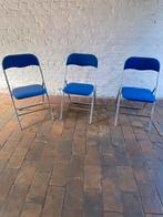 3 blauwe klapstoelen, Ophalen, Gebruikt, Blauw, Drie