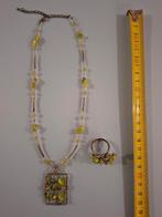 Handgemaakte halsketting met ring, Bijoux, Sacs & Beauté, Colliers, Enlèvement ou Envoi, Vert, Utilisé, Autres matériaux