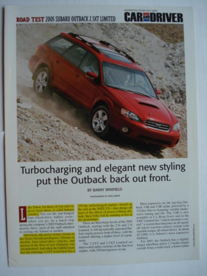 Subaru Outback 2.5XT Limited 2005 Brochure Catalogue Prospek, Livres, Autos | Brochures & Magazines, Comme neuf, Autres marques