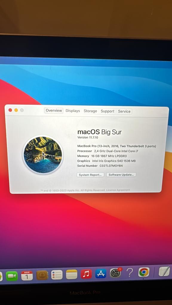 Macbook Pro early 2016 13inch, Computers en Software, Apple Desktops, Zo goed als nieuw, Mac Pro, SSD, 3 tot 4 Ghz, 16 GB, Ophalen of Verzenden