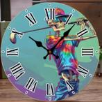 Ronde wandklok van hout Golvend Skelet (25cm), Ophalen of Verzenden, Nieuw, Wandklok