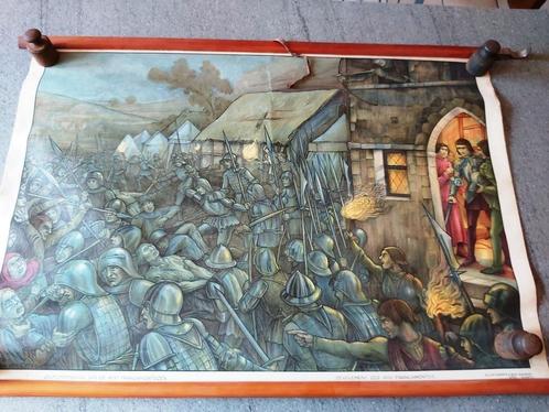 School Klas Doek Geschiedenis Zelfopoffering Offel Brand Eer, Antiek en Kunst, Antiek | Schoolplaten, Geschiedenis, Verzenden