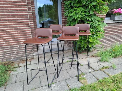 4 hoge barkrukken - Mobitec Pamp - leder cognac, Huis en Inrichting, Barkrukken, Gebruikt, 60 tot 90 cm, Leer, Metaal, 4 krukken