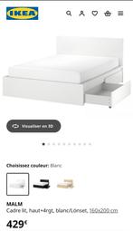 Lit Ikea Malm blanc 160x200 avec 4 tiroirs, Maison & Meubles, Chambre à coucher | Lits, Comme neuf, Enlèvement, 200 cm, Blanc