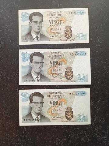3 Prachtige kwaliteit 20 francs D´haese 1964 beschikbaar voor biedingen