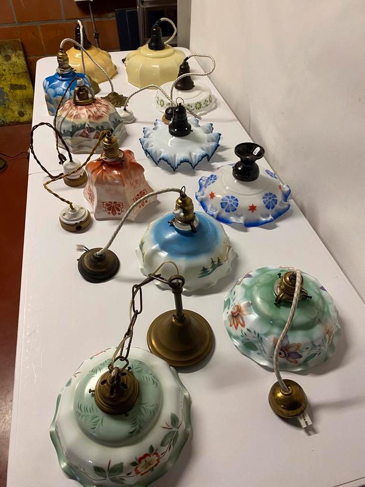 Antieke hanglampjes, Huis en Inrichting, Lampen | Kroonluchters, Gebruikt, Ophalen