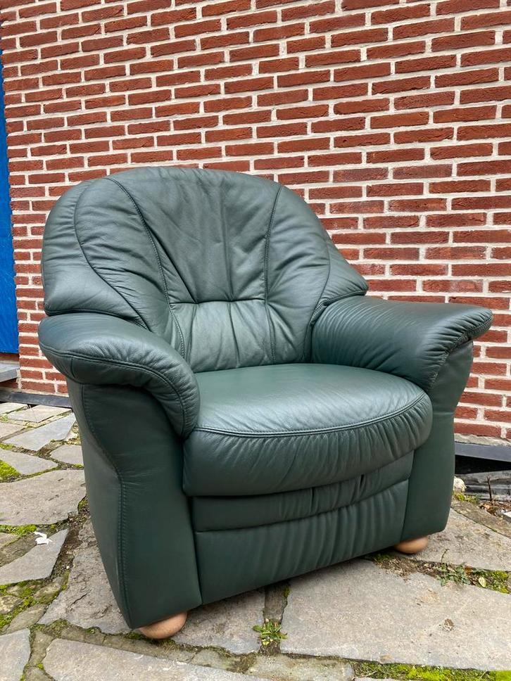 Sièges en cuir vert - très confortables (2 pièces), Maison & Meubles, Fauteuils, Comme neuf, Enlèvement
