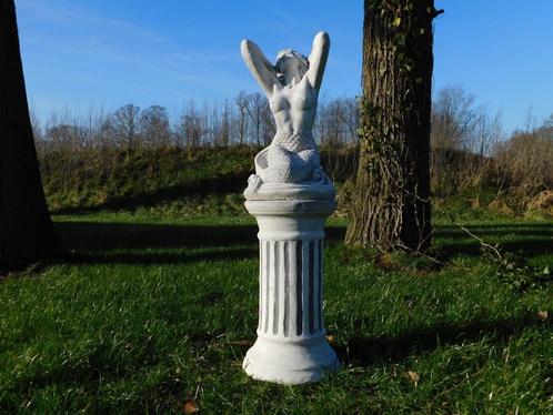 Statue de Sirène sur socle - 115 cm - Entièrement en pierre, Jardin & Terrasse, Statues de jardin, Neuf, Pierre, Enlèvement ou Envoi
