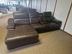 BRUINE BUFFELLEDEREN HOEKSALON MET ELEKTRISCHE RELAX, Huis en Inrichting, Ophalen, Gebruikt, Driepersoons, Leer