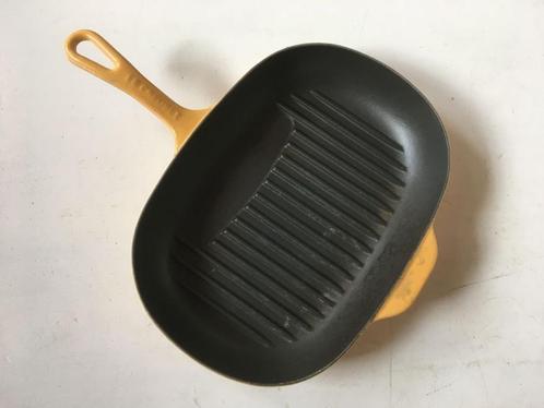 Le Creuset - grillpan 32 x 22 cm - geel, Huis en Inrichting, Keuken | Potten en Pannen, Gebruikt, Koekenpan of Braadpan, Gietijzer