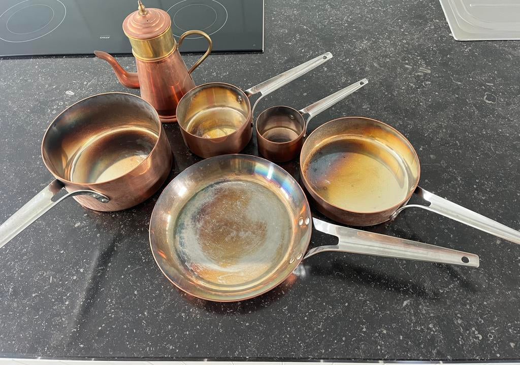 Georg jensen design Koperen potten en pannen en koffiekan, Antiquités & Art, Antiquités | Bronze & Cuivre, Cuivre, Enlèvement