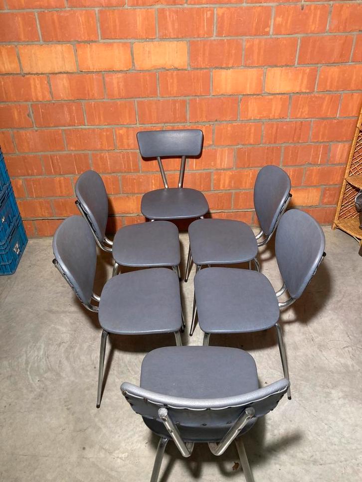 Set van 6 vintage stoelen, Huis en Inrichting, Stoelen, Gebruikt, Grijs, Ophalen