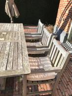 Tuintafel (teak) met 6 stoelen en kussens (in optie), Tuin en Terras, Tuintafels, Ophalen, Gebruikt, Rechthoekig, Teakhout