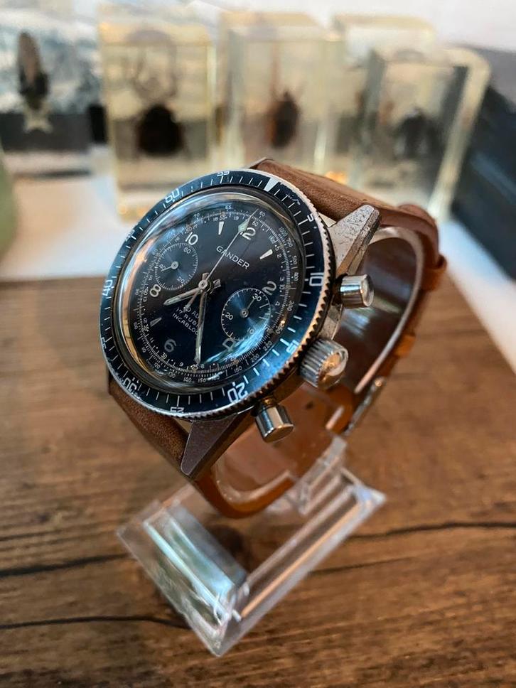 Vintage montre diver chronographe 38mm valjoux landeron, Handtassen en Accessoires, Horloges | Heren, Zo goed als nieuw, Ophalen of Verzenden