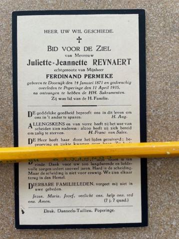Juliette REYNAERT,echtgenote Ferdinand PERMEKE,+ Poperinge beschikbaar voor biedingen