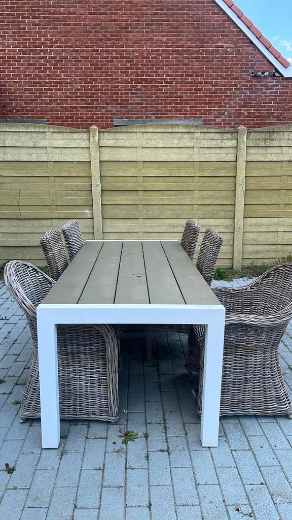 Tuinset met 6 stoelen, Tuin en Terras, Tuinsets en Loungesets, Gebruikt, Tuinset, Rotan, 6 zitplaatsen, Bijzettafel, Eettafel