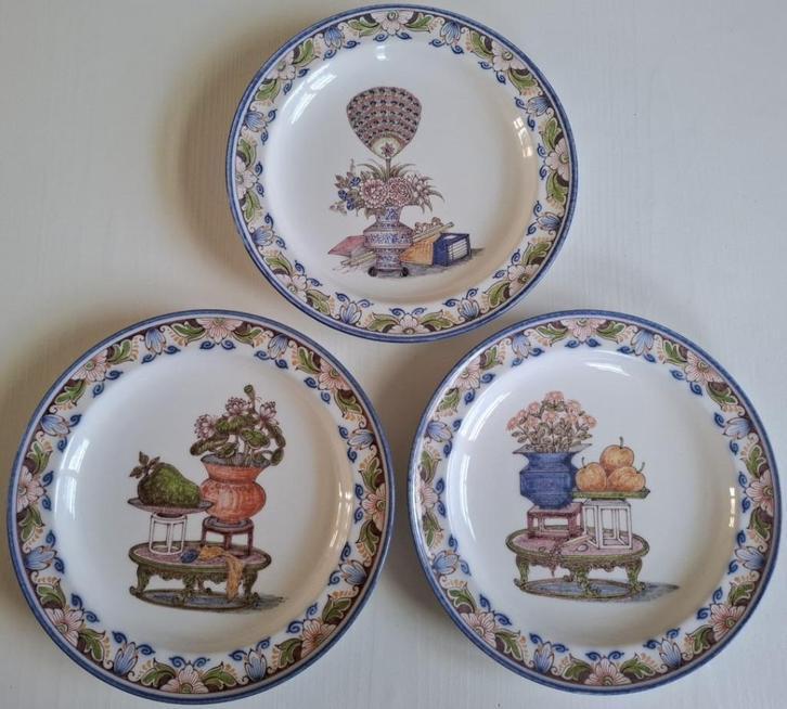 3 Oude grote Zenith wandborden, polychroom aardewerk Gouda, Antiquités & Art, Antiquités | Assiettes décoratives & Carrelages