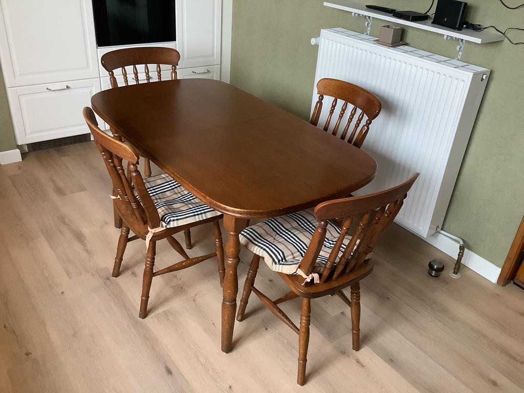 Uitschuifbare eiken tafel 1400-1800/800 en 4 stoelen, Huis en Inrichting, Ophalen, Gebruikt, 100 tot 150 cm, Eikenhout