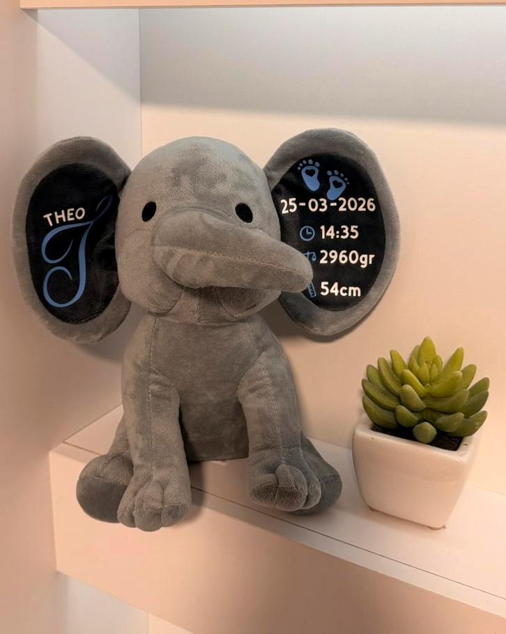 Gepersonaliseerde geboorte olifant 25cm, Kinderen en Baby's, Speelgoed | Knuffels en Pluche, Nieuw, Olifant, Middelgroot (20 tot 80 cm)