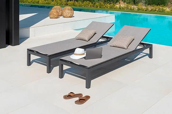 Jati Kebon - 2 Chaises longue Cadzand (Nouveau), Jardin & Terrasse, Ensembles de jardin, Neuf, Sets de jardin, Aluminium, 2 places