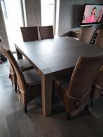 Eiken tafel met 8 rieten stoelen met kussentjes, Enlèvement