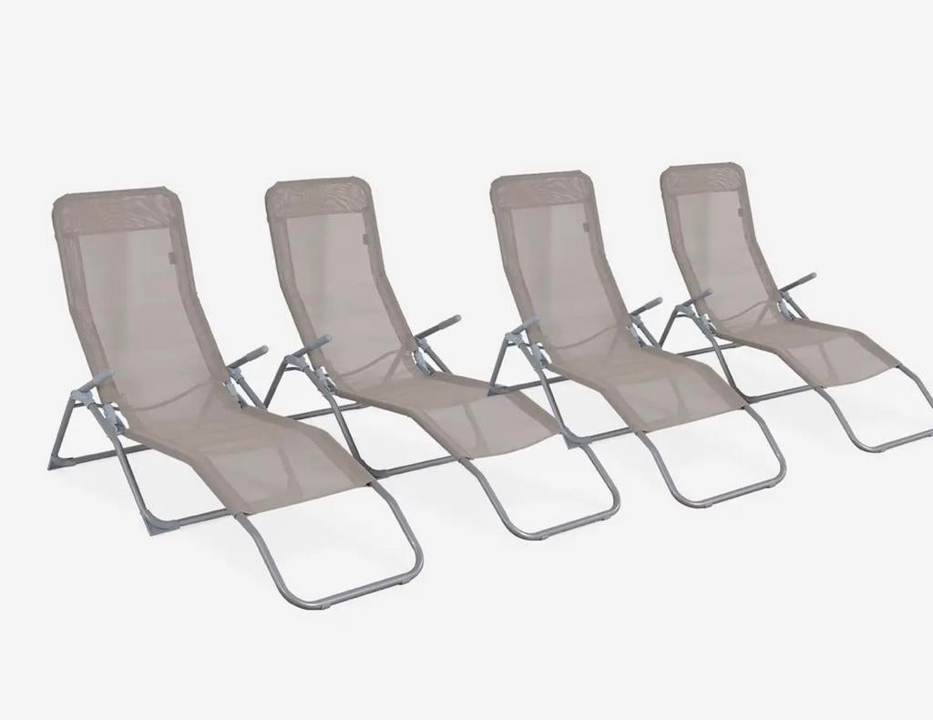 Ligstoelen tuin - taupe, Jardin & Terrasse, Chaises longues, Enlèvement, Neuf, Métal, Pliant