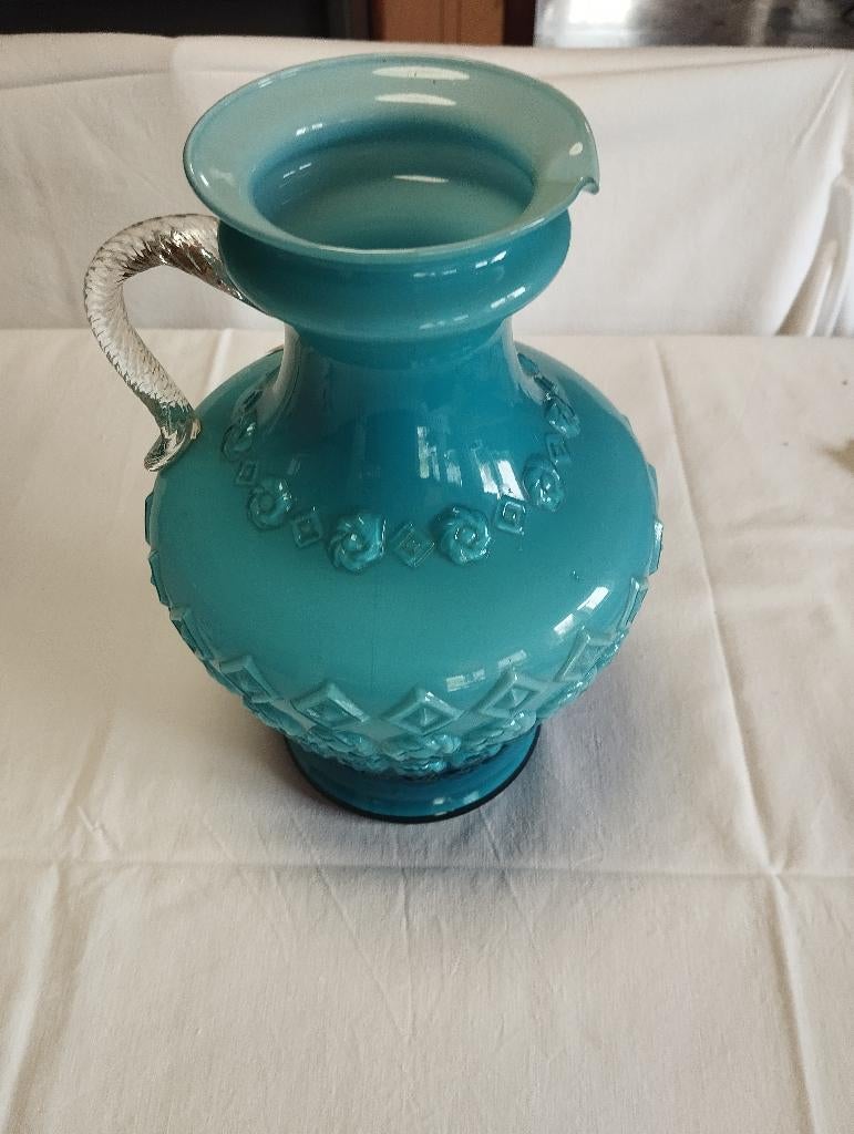 Vase/pichet Opaline  en verre bleu Italien Vintage, Antiquités & Art, Enlèvement
