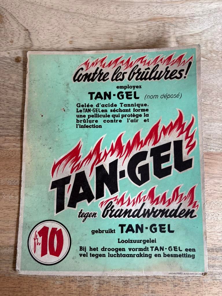 Vintage 1939 reclamebord Tan-Gel, Ophalen of Verzenden, Gebruikt, Reclamebord