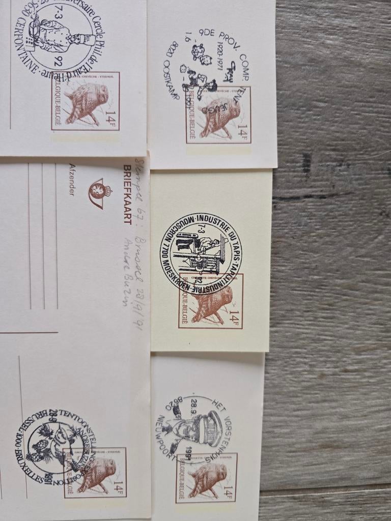 Lot 5 Belgische Briefkaarten Speciale Stempels 1991-1992, Ophalen of Verzenden, Briefkaart
