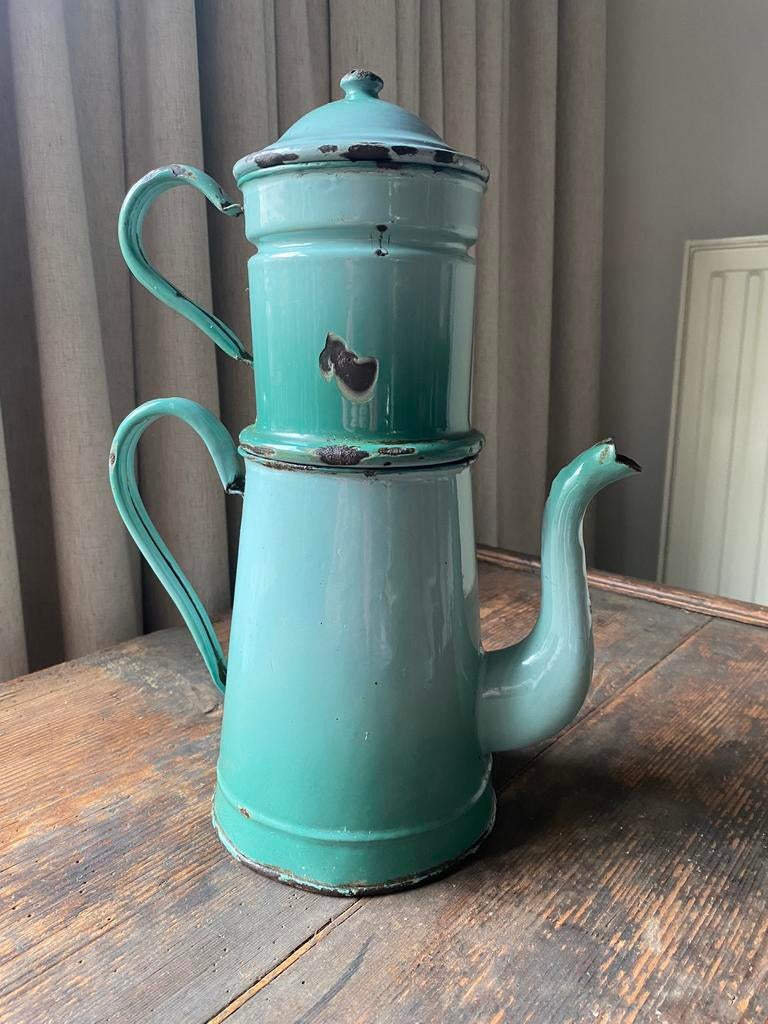 Antieke turqoise koffiepot, Antiek en Kunst, Antiek | Email, Ophalen