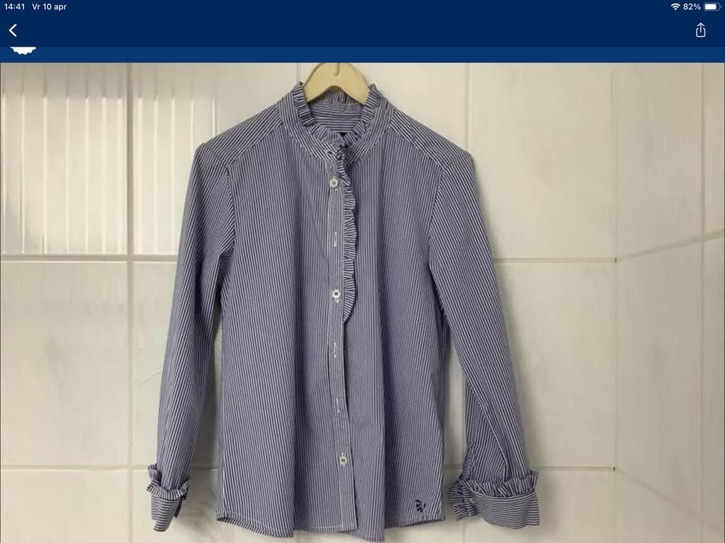 Bloes 8 jaar  blauw wit gestreept. River Woods., Kinderen en Baby's, Kinderkleding | Maat 128, Ophalen of Verzenden, Zo goed als nieuw