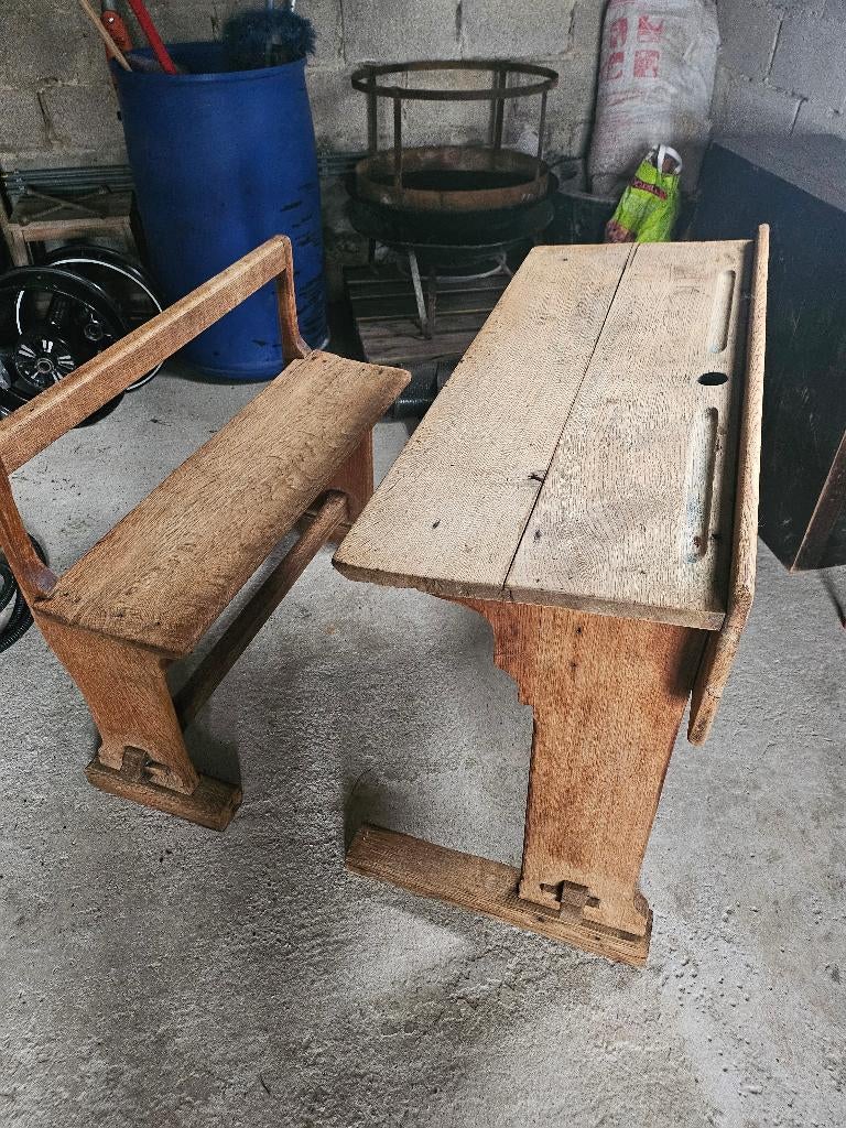 Banc d'école, en 2 pièces, Maison & Meubles, Bureaux, Enlèvement, Utilisé, Bureau enfant