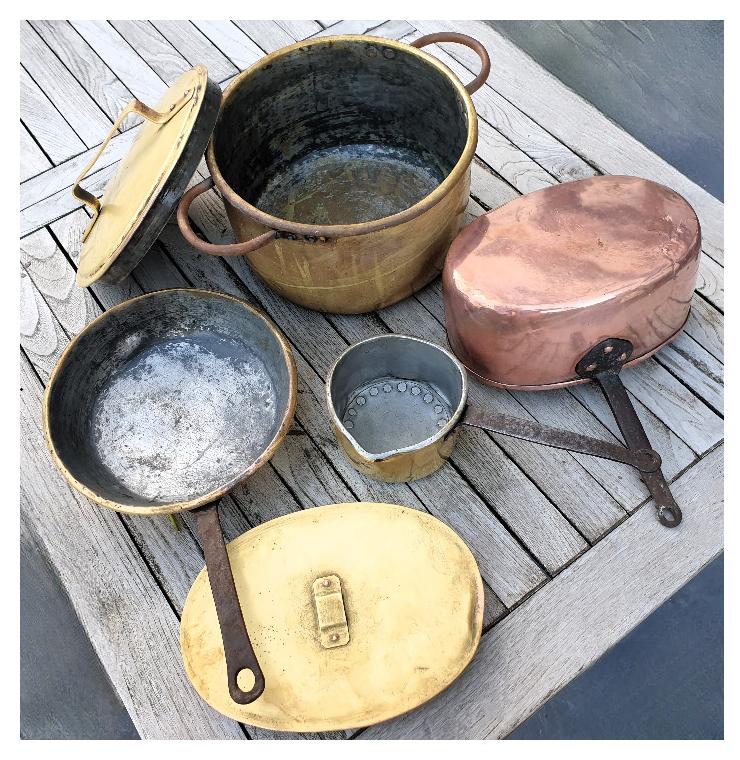 XIXe ~ lot cuivre: Daubière, casserole, poêlon et poêle, Enlèvement, Cuivre