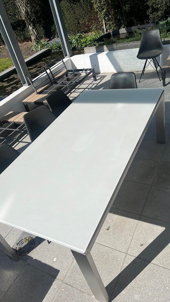 Glazen tafel, Huis en Inrichting, Tafels | Eettafels, Ophalen, Gebruikt, 100 tot 150 cm, 200 cm of meer
