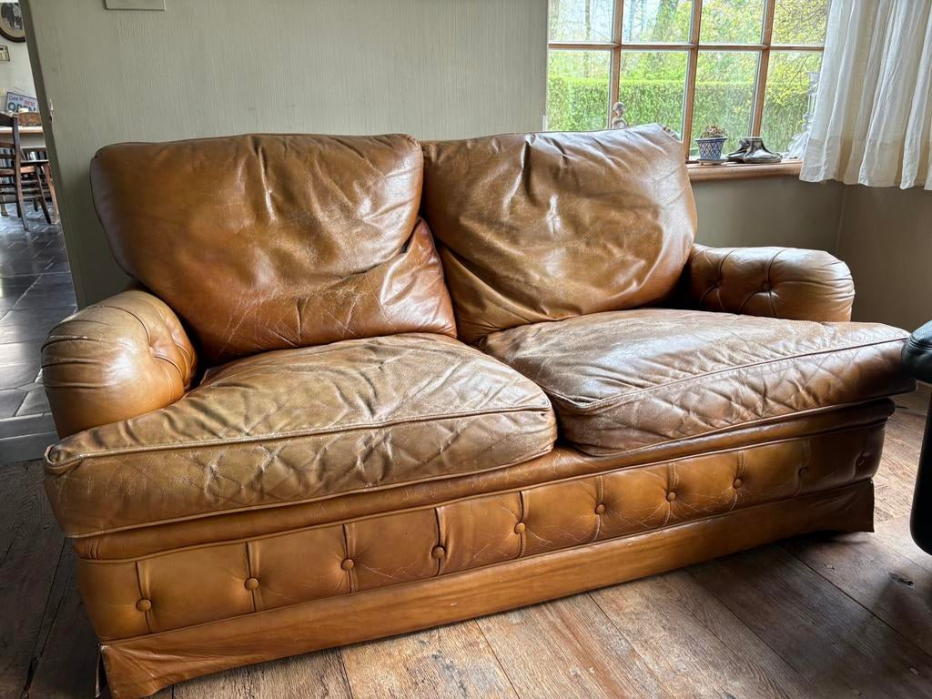 Lederen zetel engelse stijl.  Tweezit., Enlèvement, Utilisé, Engels, Cuir