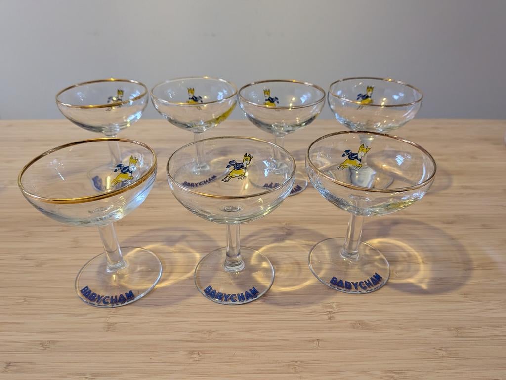 8 vintage babycham glazen, Verzamelen, Ophalen of Verzenden