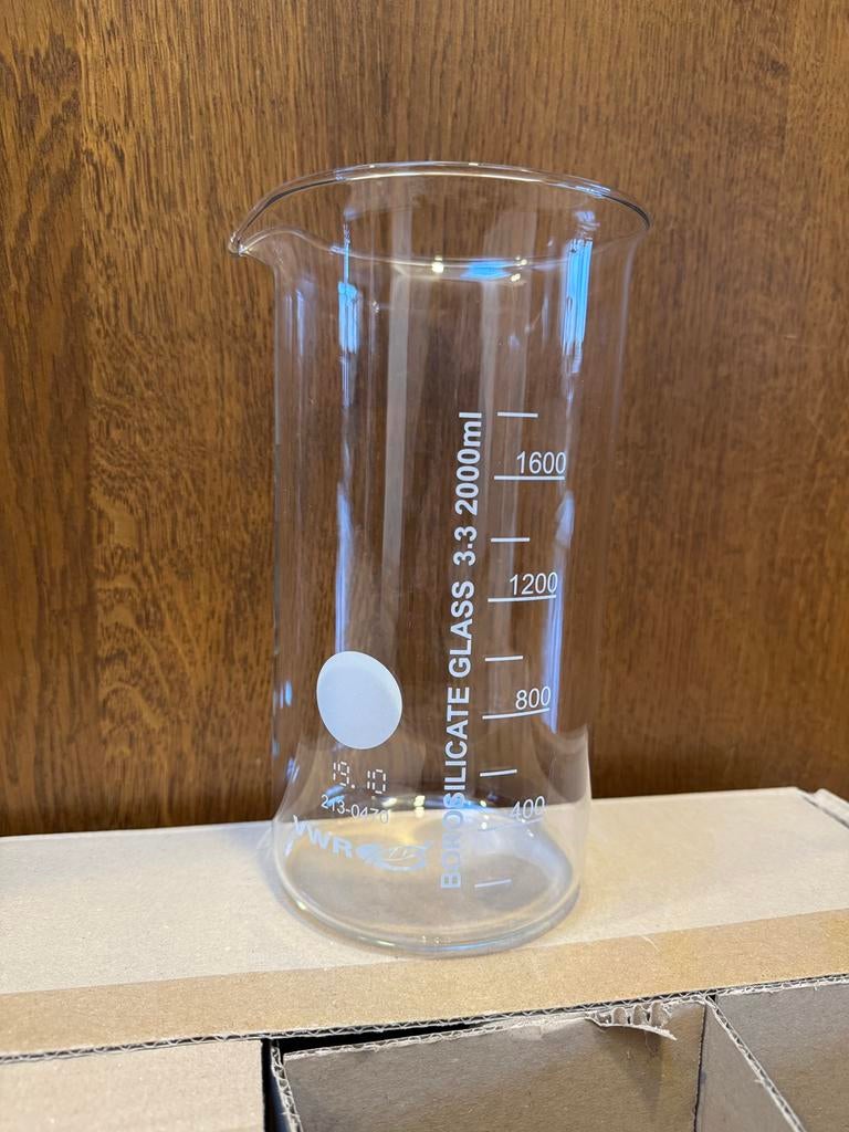 4 x Laboratorium bekerglazen 2000ml (VWR) borosilicaat glas, Ophalen, Zo goed als nieuw