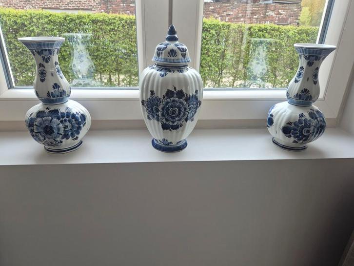 3-delige set Delfts Blauw vazen, made in Holland, handwerk, Antiek en Kunst, Antiek | Vazen, Ophalen