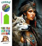 nr 2076 Diamond painting wolf en meisje 40x30cm (rond), Verzenden, Nieuw, Meerkleurig, Overige materialen