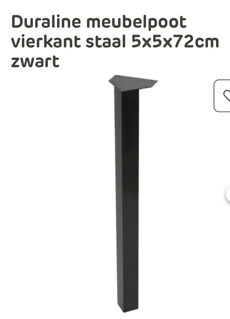 Tafelpoot zwart staal vierkant 4 stuks, Ophalen, Zo goed als nieuw, Vierkant