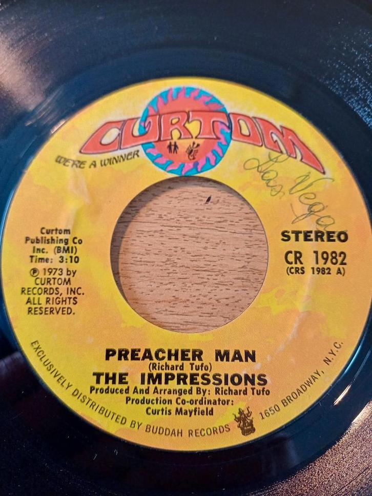 The Impressions – Preacher Man 1973  Soul / Funk, CD & DVD, Vinyles Singles, Comme neuf, Single, R&B et Soul, 7 pouces, Enlèvement ou Envoi