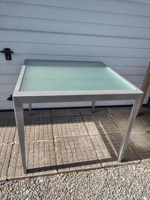 Glazen tafel (binnen of buiten) 4 personen, Huis en Inrichting, Tafels | Eettafels, Gebruikt, 50 tot 100 cm, 50 tot 100 cm, Vier personen